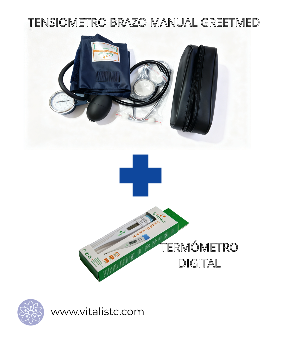 Kit Medidor de presión (tensiómetro) manual GREETMED + Termómetro Digital GREETMED