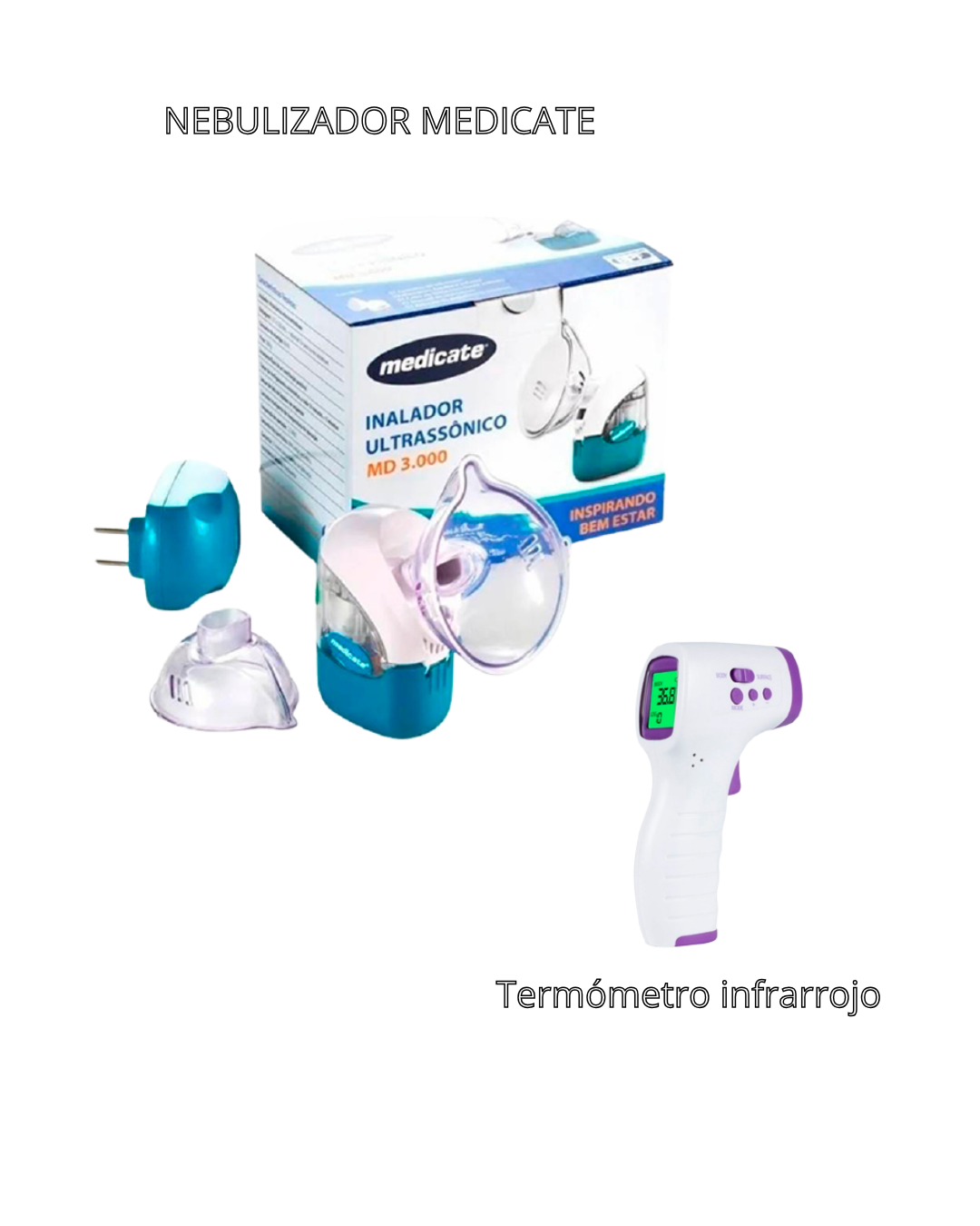 Kit Nebulizador Ultrasónica Medicate + Termómetro Infrarrojo