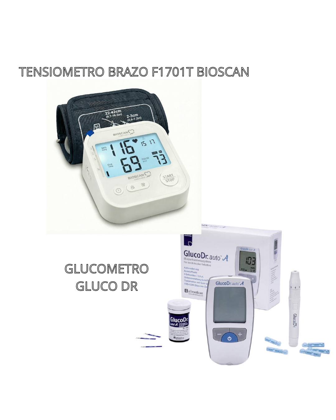 Kit Tensiómetro BIOSCAN F1701T + Glucómetro Gluco DR